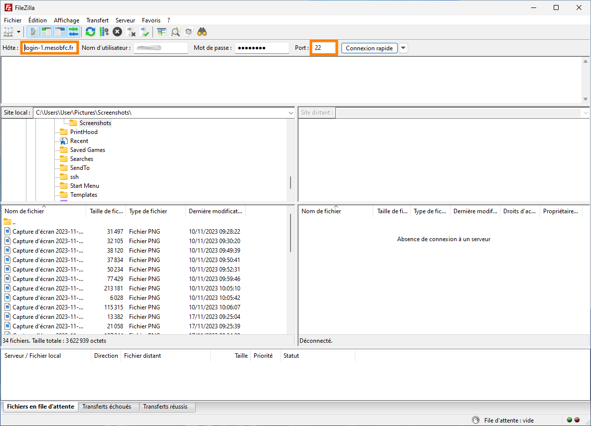FileZilla connection settings