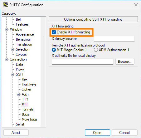 PuTTY X11 forwarding